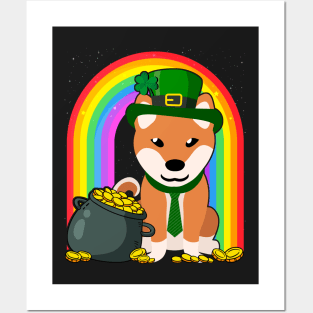 Shiba Inu Rainbow Irish Clover St Patrick Day Dog Gift graphic Posters and Art